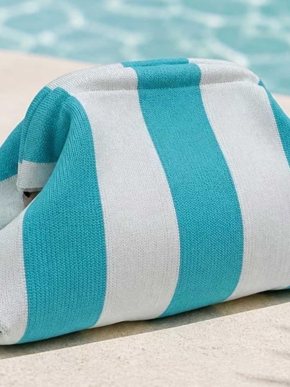 Striped Aqua and White Cosmetic bag or Mahjong tile storage